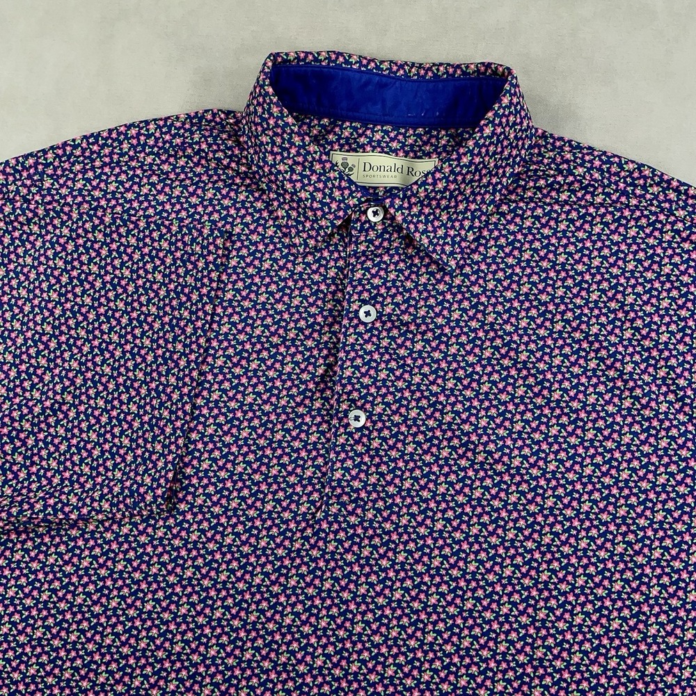 Donald Ross Polo Shirt Mens Medium Multicolor Floral Performance Golf Logo